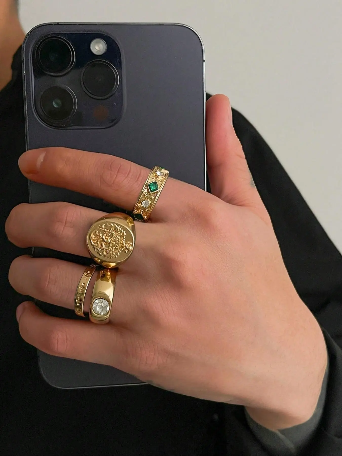 Men's Luxury Fashion Geometric Diamond Rings Set, Vintage Punk Cross Design Metal Jewelry, All Seasons Business Style Stackable Rings