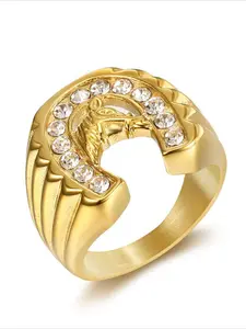 Premium fun animal fashion versatile personality new hip-hop HIPHOP jewelry inlaid with imitation diamond horse head men's ring