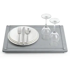 Stone Natural Dish Drying Mat for Kitchen Counter, Diatomaceous Dish Drying Mat Super Absorbent Non-Slip Stainless Steel Feet