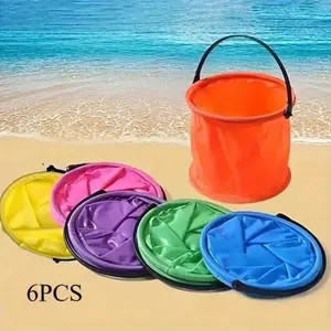 6pcs Portable Brush Washing Bucket Folding Sink Mop Bucket Pen Washing Barrel Water Storage Multi-Purpose Cleaning Tool for Home School Outdoor
