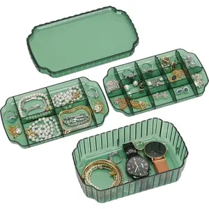 3-Layer  Organizer Box for Earrings, Rings, Necklaces, Bracelets, Clear Plastic Bead Storage Containers for Crafts (Green)