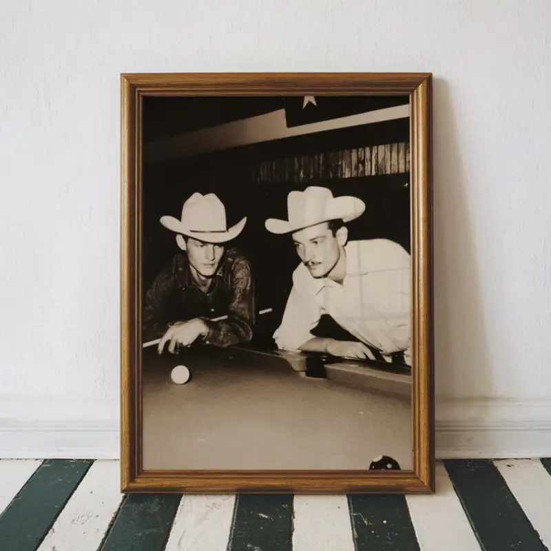 Vintage Cowboy Pool Poster Wall Art, Retro Black and White Western Dive Bar Print, Cowboy Sports Art Print, Printable Digital Download Artwork Decoration