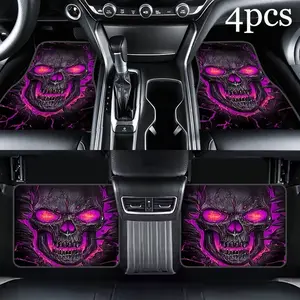 Universal Car Floor Mats Set of 4, Cold Lava Skull Pattern, Anti-Slip Front and Rear Mat, Car Interior Protection, Car Accessories
