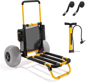 Bonnlo Beach Fishing Cart, Beach Wagon Trolley with 12" Big Balloon Wheels for Sand Foldable Beach Trailer with 23" x 15" Cargo Deck, Fishing Rods Holder, Water Bottle Holder, Mesh Bag, Hand Pump