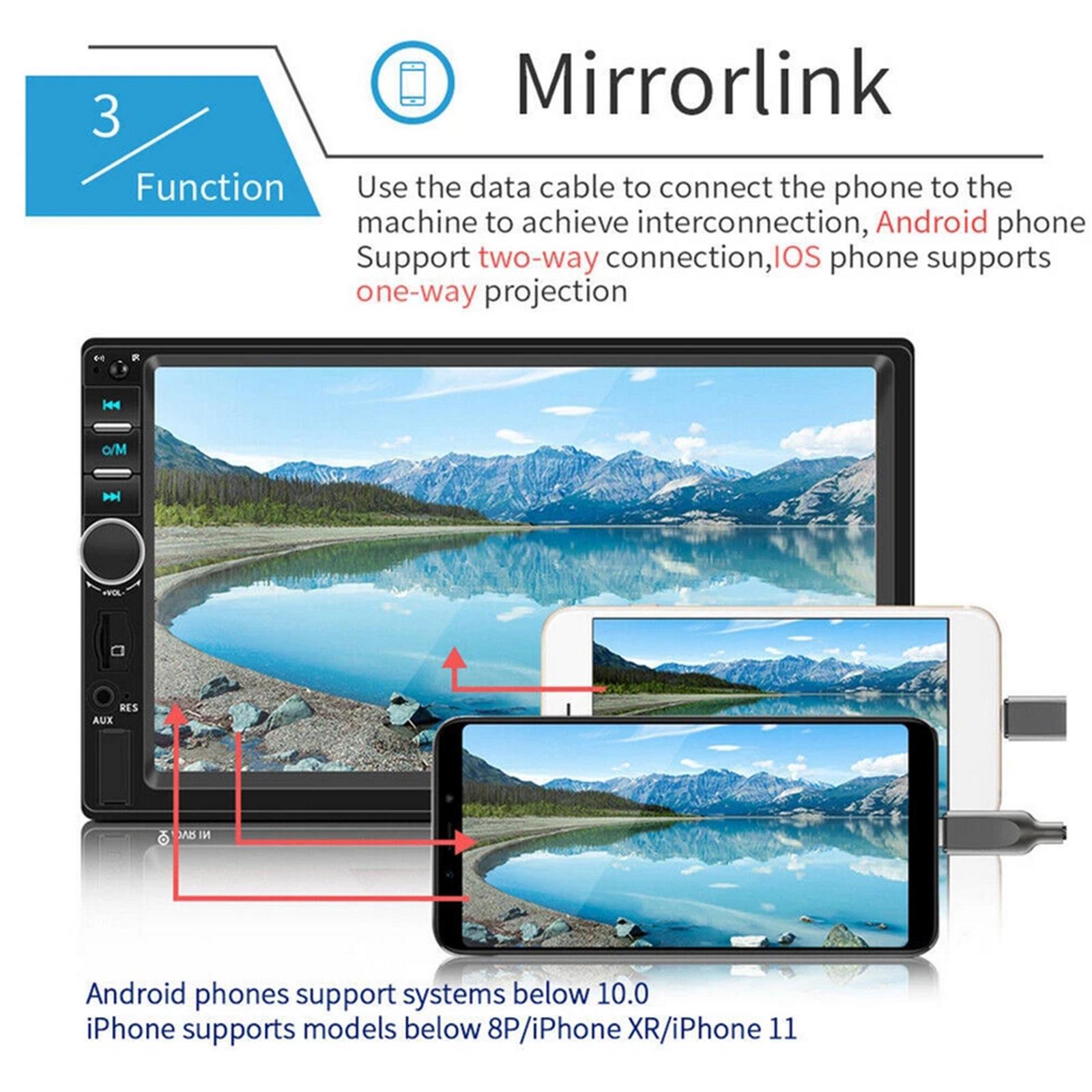 7" Double 2DIN Car Stereo Radio MP5 Player Touch Screen Bluetooth USB AUX TF For Apple & Android