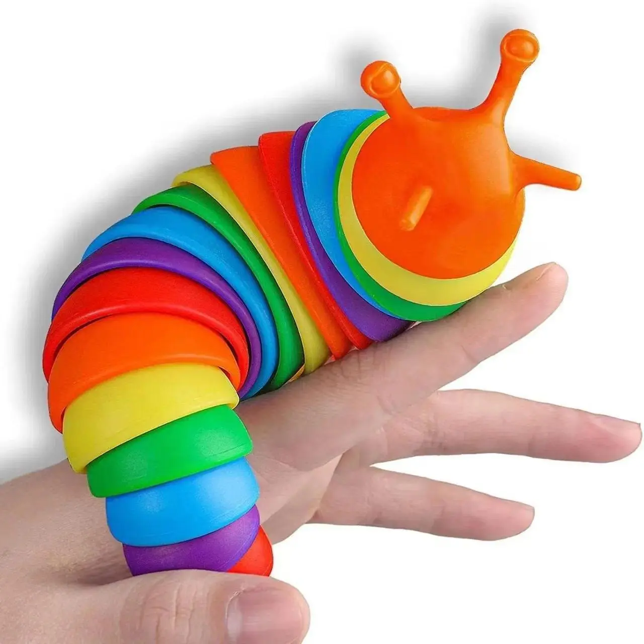 3D Rainbow Fidget Slug Toy - Cute Sensory Squishie Bendables Stress Relief Caterpillar, Creative Twist Decompression Gift for Children, 18Cm