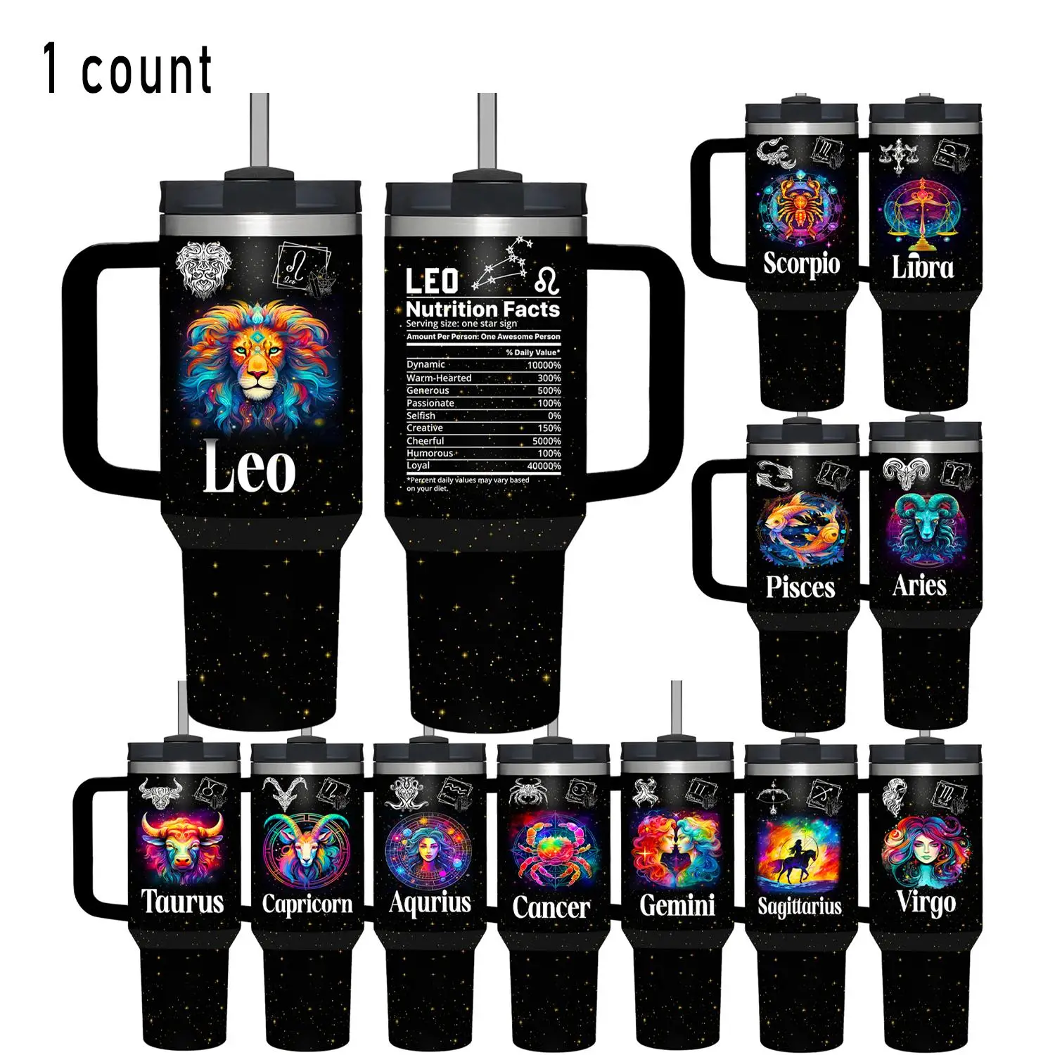 Constellation Pattern Tumbler, 1 Count 40oz/1100ml Portable Stainless Steel Double Wall Vacuum Insulated Tumbler, Vacuum Insulated Flask, Zodiac Gifts