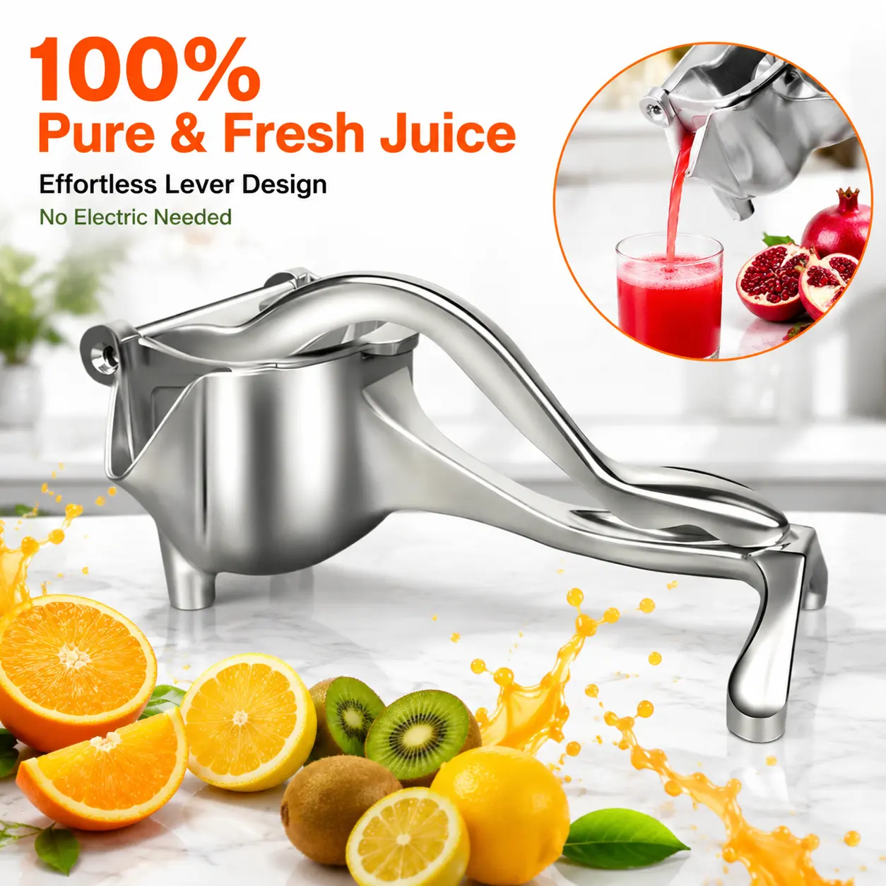 Aluminum Alloy Metal Handheld Manual Juicer | hand cold press squeezer extractor juice for Juicy soft fruits such as limes, lemons, tangerines, citrus, oranges, watermelon