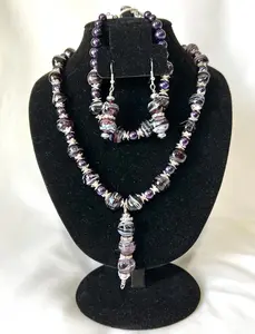 Violet Beaded Amethyst & Lampwork Glass Jewelry Set #2