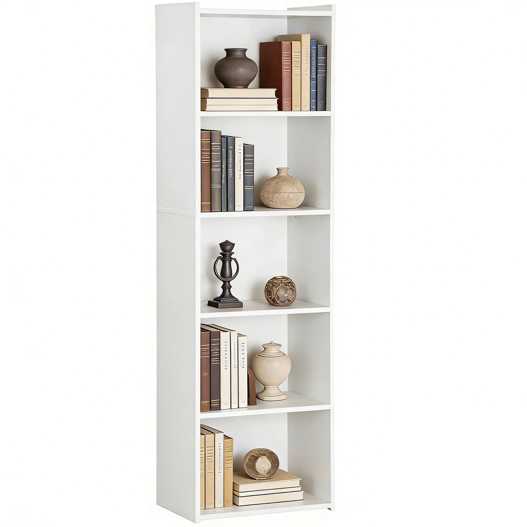 White 5-Tier MDF Open Modern Bookshelf - Tool-Free Anti-Tip Home Organizer Furniture with Stable Base, Book Storage, Small Room Display Shelf for Apartment Decor, Home Supplies Shelves