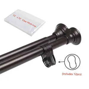 Utopia Alley DS9RB Adjustable 72-Inch Double Shower Curtain Tension Rods - Rust-Proof Aluminum with Rubber End Cap, Easy Installation - Extendable, Ideal for Bathroom, Retractable, Wall-to-Wall - No Drilling, Includes Shower Liner and