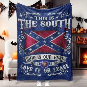 Southern Flag Theme Flannel Blanket, Soft Skin-Friendly Fabric, Multi-Scene Use, All-Season Comfortable Throw, Low Sensitivity & Easy Wash, Slogan Print Blanket