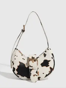 Women's Fashionable Cow Print Handbag, Casual Versatile Zipper Shoulder Bag for Daily Used, Trendy All-match Commuter Bag