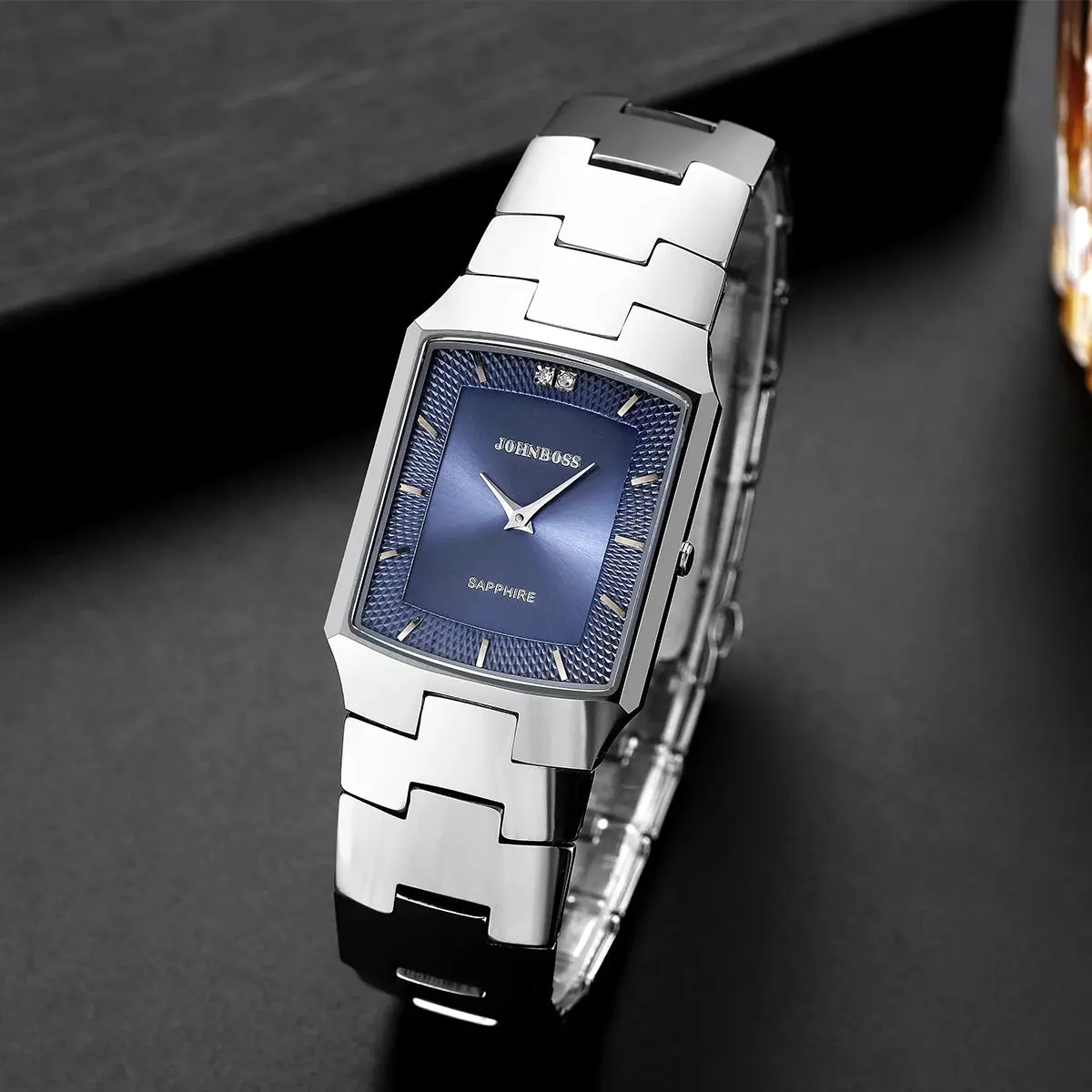 Men's Minimalist Rectangle Watch in Scratch-Resistant Tungsten Steel with a Numberless Dial and Secure Bracelet Clasp, Quartz Drive, Durable, Batteries, Male, Everyday Wear