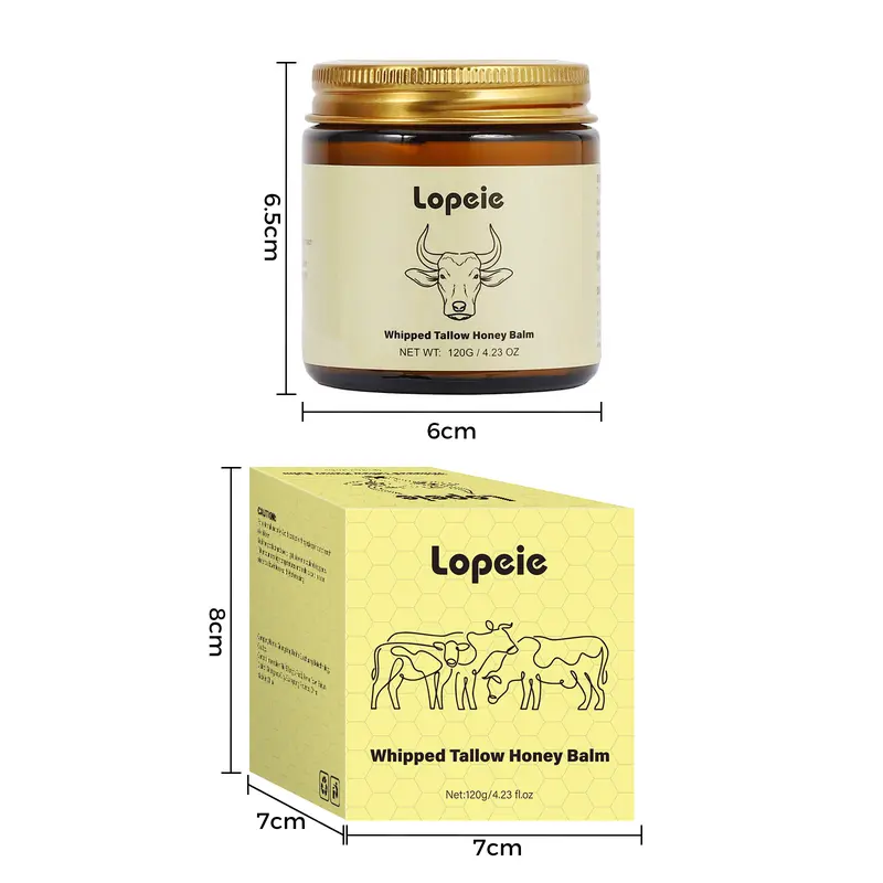 Lopeie Whipped Grass-Fed Beef Tallow Honey Balm - 4 Oz,Moisturizing Cream for Soft, Smooth Skin - Handmade All-Natural Moisturizer - Lavender 5
