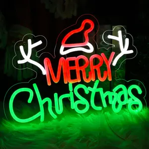 Christmas Neon Sign Merry Christmas LED Night Light with Acrylic Board, Art Wall Decorative Christmas Decor for Indoor Party, Kids Bedroom, Wedding, Bar, Pub, Club