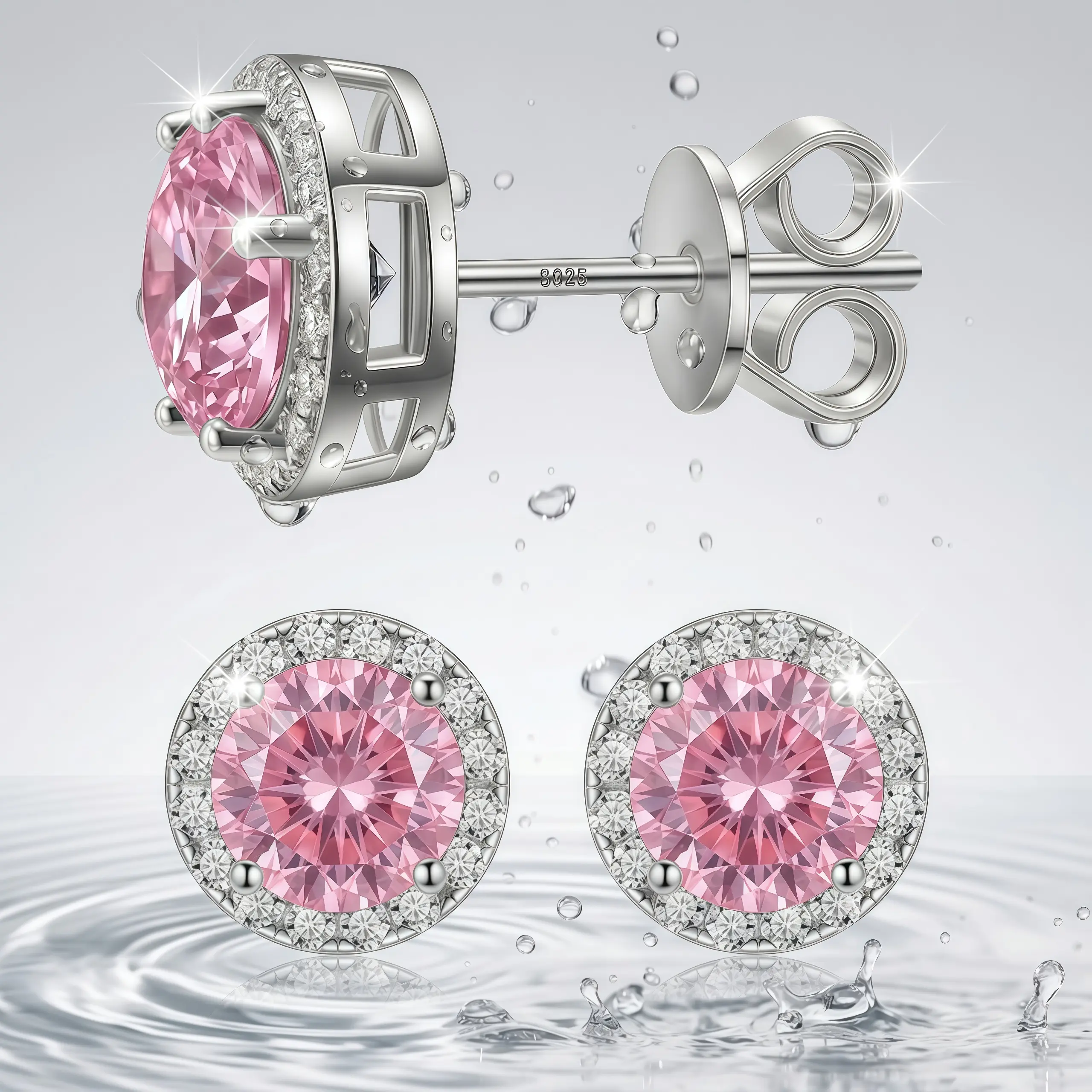 S925 Sterling Silver Stud Earrings—Unisex round studs featuring 4K gold plating and cubic zirconia; crafted from hypoallergenic materials, this stylish and versatile piece makes an ideal birthday gift.
