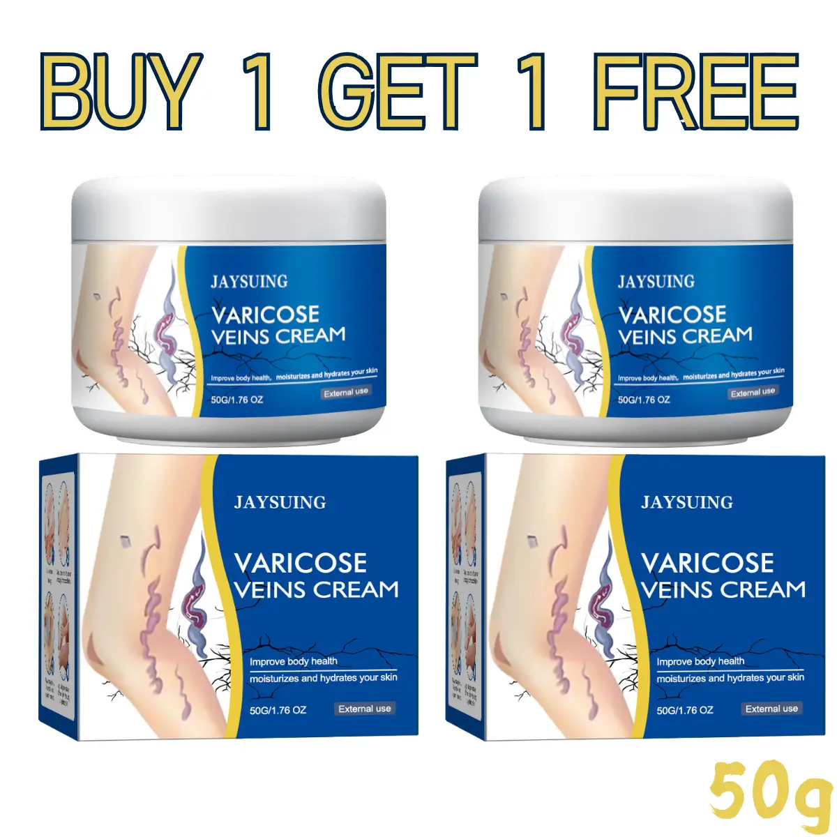 Buy 1 Get 1 Free JAYSUING Varicose Vein Relief Cream 50g Leg Pain Swelling Vein Repair Soothing Massage Lotion