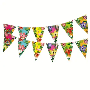 12pcs Tropical Hawaiian Luau Multicolor Floral Paper Banners, Flamingo and Leaf Patterns, Perfect for Weddings, Teen Parties, Birthdays