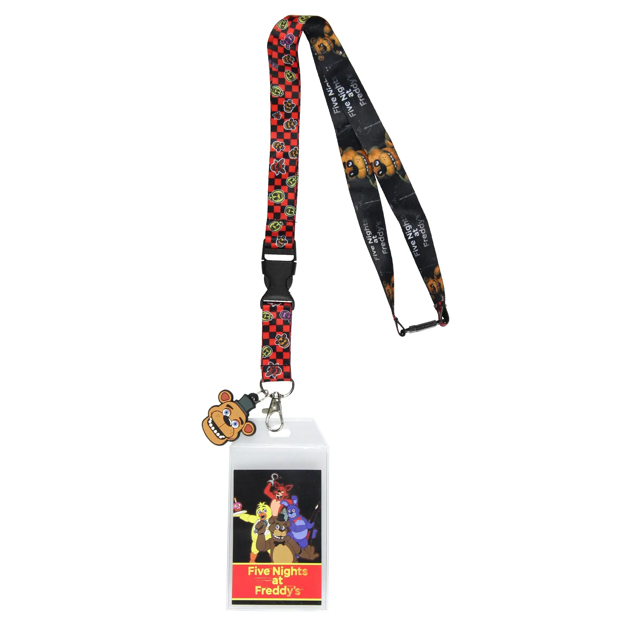 Five Nights At Freddy's Lanyard FNAF Reversible ID Lanyard Badge Holder Character Card Freddy Fazbear 1.5" Rubber Charm