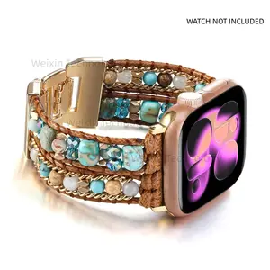 Bohemian Bracelet Compatible Apple Watch Bands 41mm 40mm 42mm 38mm 49mm 46mm 45mm 44mm Natural Stone Beads Iwatch Strap Unisex Smart Watch Strap Smart Watch Accessories
