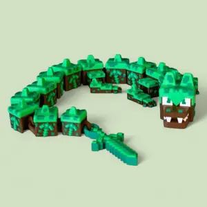 3D Printed Green Pixel Dragon Articulated Toy Minecraft-Inspired Flexi Dragon Movable Fidget Toy Gamer Desk Decor
