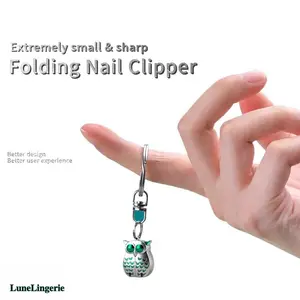 Lune Foldable Mini Owl Nail Clippers with Keychain - Portable Stainless Steel Owl Nail Trimmer for Manicure, Nippers, Cuticle Pusher,Nailcare Backpack Accessories Callus Remover Feet Nail Drill Compact Gift Ingrown Toenail Clippers Nail Drill