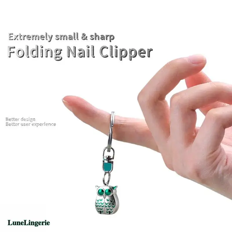Lune Foldable Mini Owl Nail Clippers with Keychain - Portable Stainless Steel Owl Nail Trimmer for Manicure, Nippers, Cuticle Pusher,Nailcare Backpack Accessories Callus Remover Feet Nail Drill Compact Gift Ingrown Toenail Clippers Nail Drill