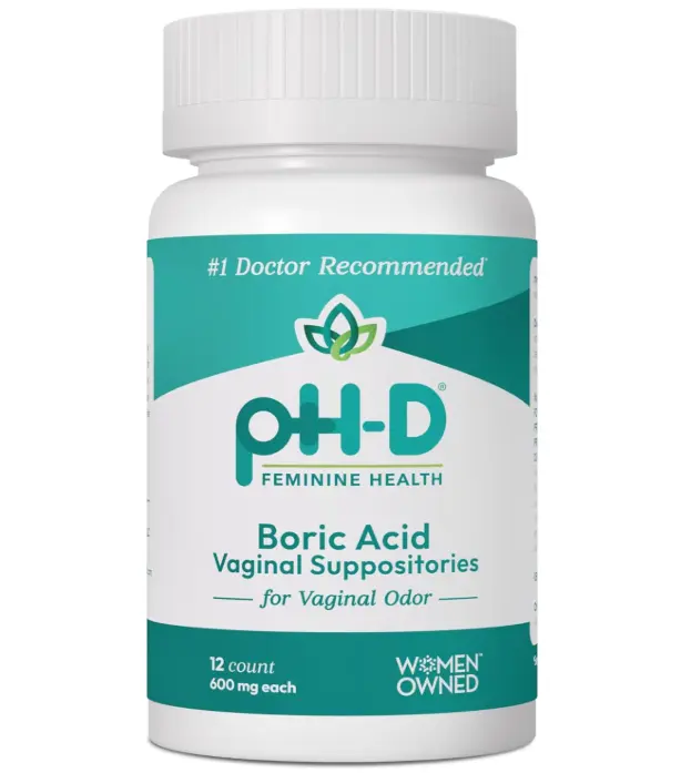 pH-D Feminine Health Support - 600 mg Boric Acid Suppositories - Woman Owned - for Vaginal Odor Use - 12 Count