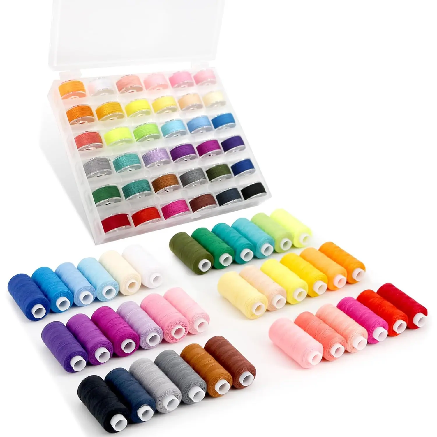 72Pcs Sewing Thread Kit, 36 Assorted Colors Polyester Sewing Thread Spools with 36 Matching Pre-Wound Bobbins, All Purpose Thread for Hand Sewing & Sewing Machine, Portable Storage Box for DIY Crafts.