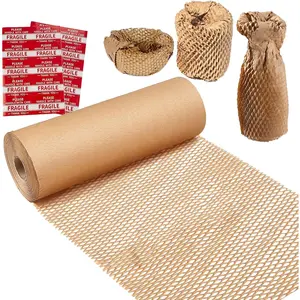 Honeycomb Packing Paper,12" W x 200' L Bubble Cushioning Wrap for Moving,Products & Gifts Wrapping Paper,Recyclable and Biodegradable Cushioning Packing Material with 20 Fragile Sticker Labels