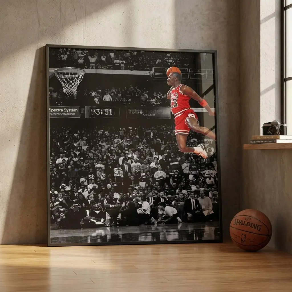Michael Jordan Chicago Bulls Slam Dunk Basketball Poster, Cinematic Home Decor Gift