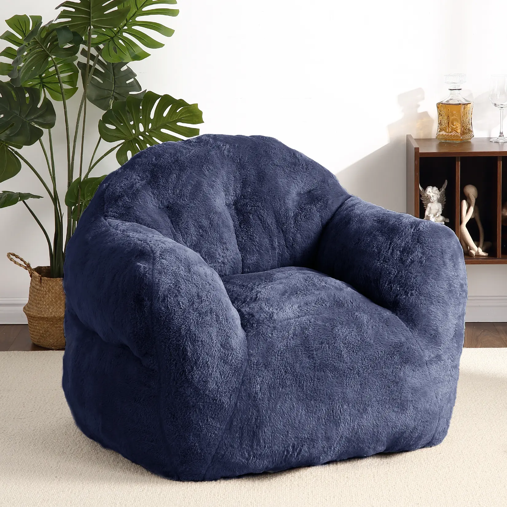 【Christmas Gift】39-Inch Navy Blue M-Size Plush Bean Bag Chair with Armrest, Durable, Plush Stuffing Included, Comfortable Leisure Seating for Living Room, Indoor Furniture for Adults