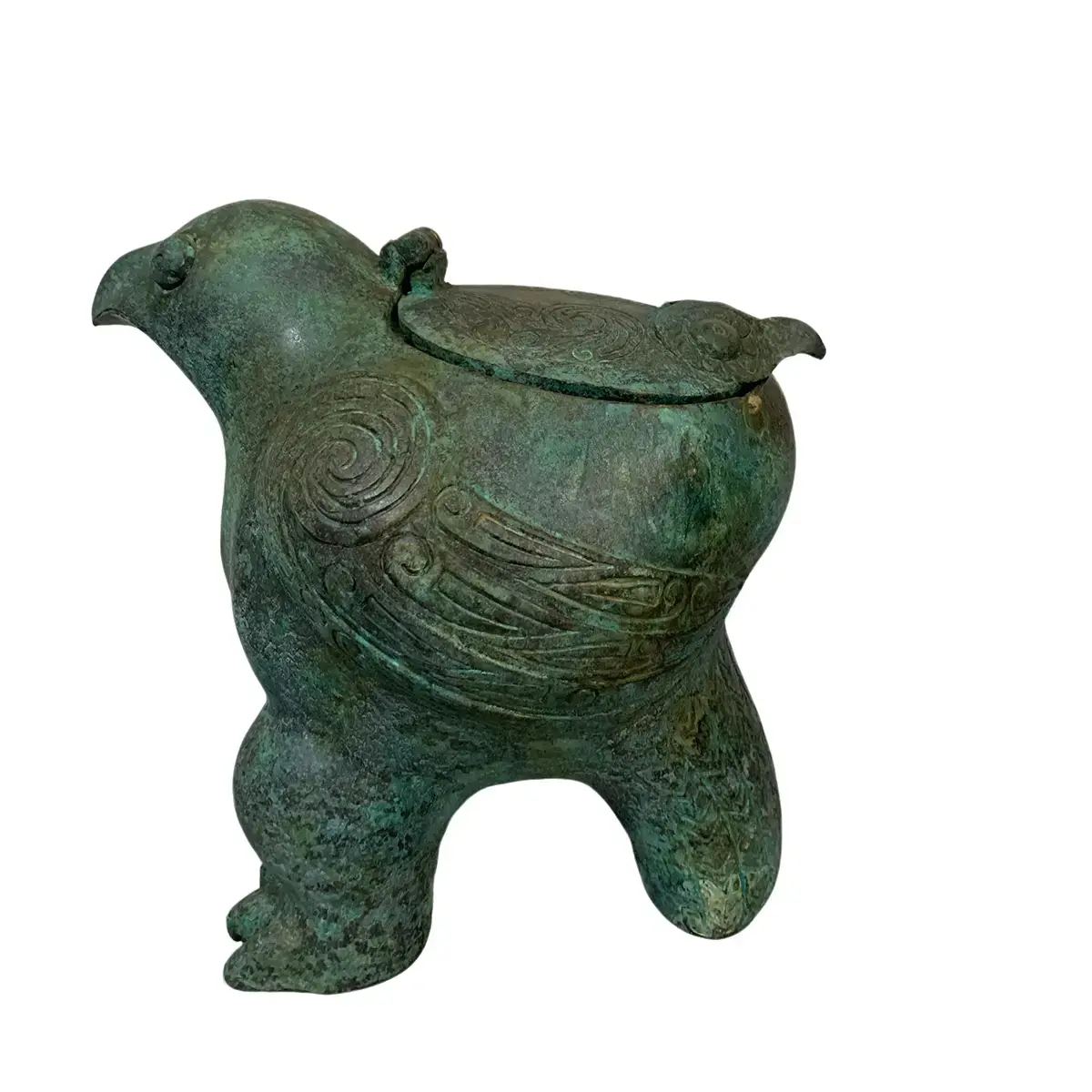 Handcrafted Ancient Style Bronze Bird Vessel, Lost Wax Casting Unique Art DecorEastern Classical Bronze Bird Lidded Vessel, Luxury Desk & Shelf Ornament