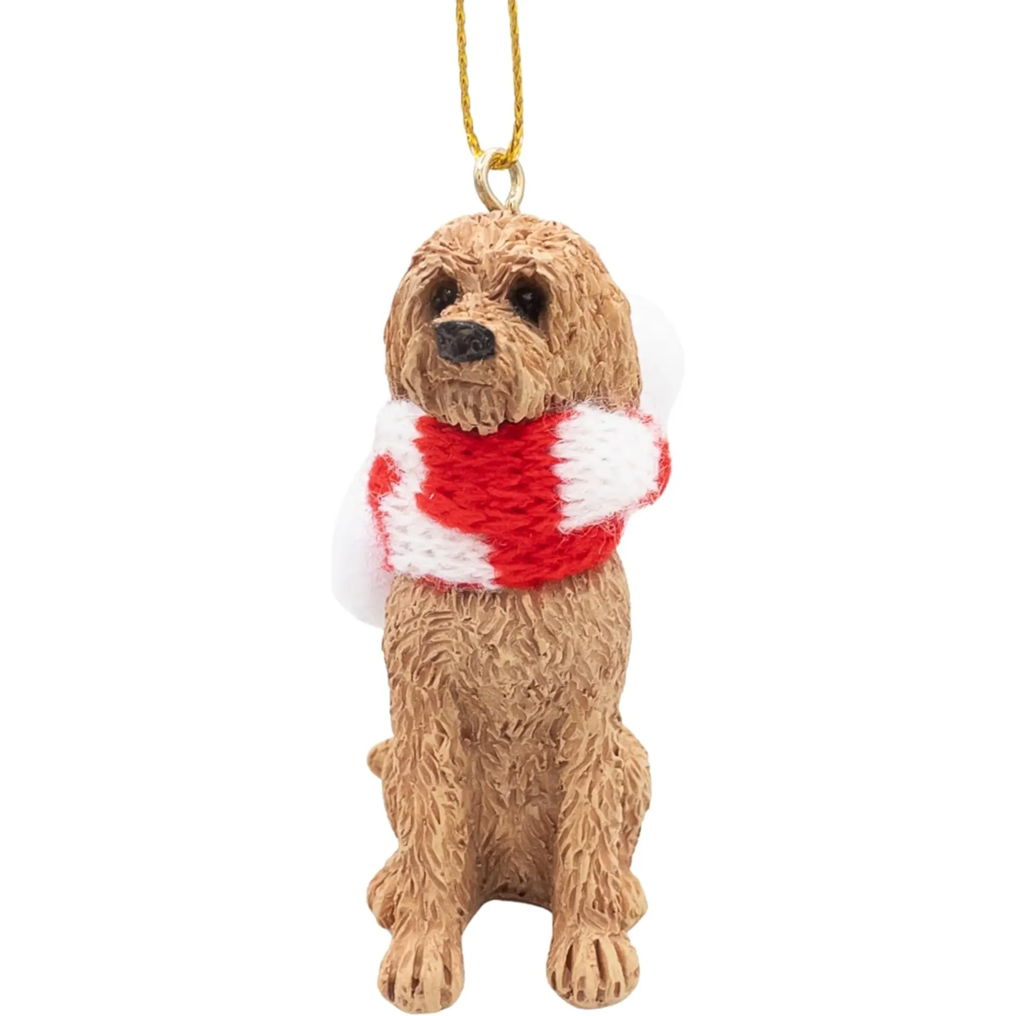 Spooky Thru Noel Collection Goldendoodle Christmas Tree Dog Ornament with Candy Cane Fabric Scarf