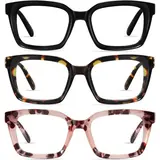 RESJOK Unisex 3-Pack Lightweight Tac Plastic Tortoiseshell Square Reading Glasses - Adjustable Spring Hinge, Blue Light Blocking, Anti-Glare, UV Protection, High Definition Lenses, Eyestrain Reduction, Gift Box Included (Eye Fashion Gift for Colleagues),f