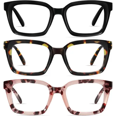 RESJOK 3 Pack Classic Square Frame Reading Glasses for Women Men - Blue Light Blocking Readers ,Anti-Blue Light Glasses for Reading and Working,Anti Glare/Eyestrain Lightweight Gift