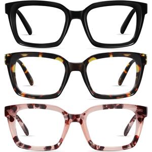 RESJOK 3 Pack Tortoiseshell Reading Glasses  Blue Light Blocking Readers Oversize Oprah Square Anti Glare Reading Glasses for Women & MenEyestrain Spring Hinge Trending Eyeglasses Lightweight