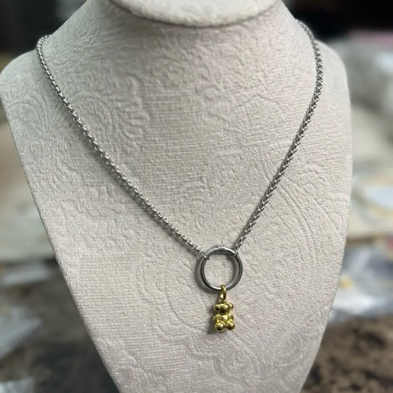 Elegant 2-Tone Teddy Bear Necklace