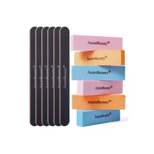 AZUREBEAUTY Nail Files and Buffers, Professional Nail Supplies, Nail Files for Natural Nails, Rectangular Nail Buffer Block for Polishing Filing, and Nail Care, 100/180 Grit 12 pcs Manicure Tools Kit