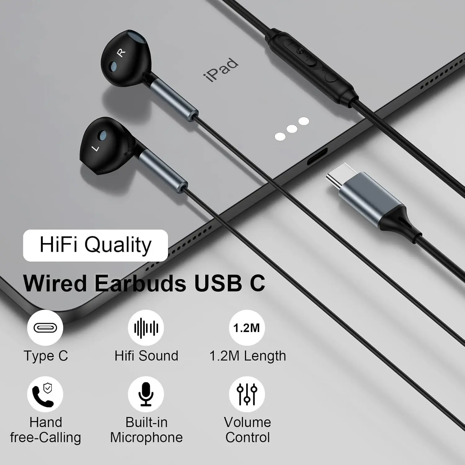 M60 Samsung Wired Headphones HiFi Stereo Earbuds In Ear Design Premium High Quality Audio 9D Surround Sound Music, Compatible with Apple iPhone 15/16 Huawei Xiaomi Type-C USB In-Ear Earbuds