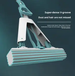 Super absorbent sponge mop with 2 replacement heads, double folding squeeze mop, hands-free washing, durable rubber sponge mop, suitable for kitchen, bathroom, living room floor, wet and dry use, sponge mop