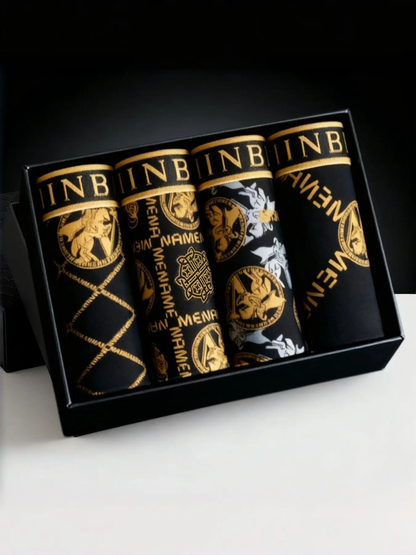Men's Luxury Gold Print Letter Shorts Underwear Set, Casual Comfortable Breathable Daily Wear Sports Lingerie, Fashion Men's Innerwear, Performance Boxer Briefs, Breathable Undergarments