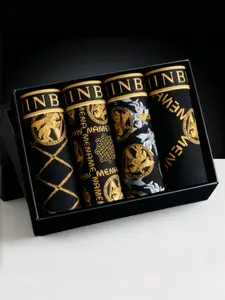 Men's Luxury Gold Print Letter Shorts Underwear Set, Casual Comfortable Breathable Daily Wear Sports Lingerie, Fashion Men's Innerwear, Performance Boxer Briefs, Breathable Undergarments