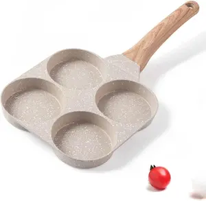 [New Deal] - Four-Cup Fried Egg Pan, Medical Stone Non-Stick Frying Pan for Breakfast,Divided Egg Omelet Pans Suitable for Gas Stove and Induction Cooker (3-inch eggs)