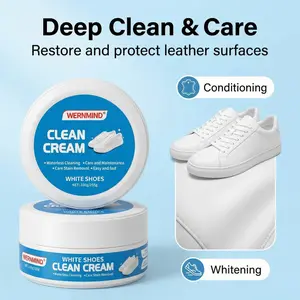WERNMIND Multipurpose White Shoe Cleaner Cream with Sponge No-Wash Solid Cleaner for Leather Shoes Silicone Car Interior Mild Eco-Friendly Formula Wipe Cleaning
