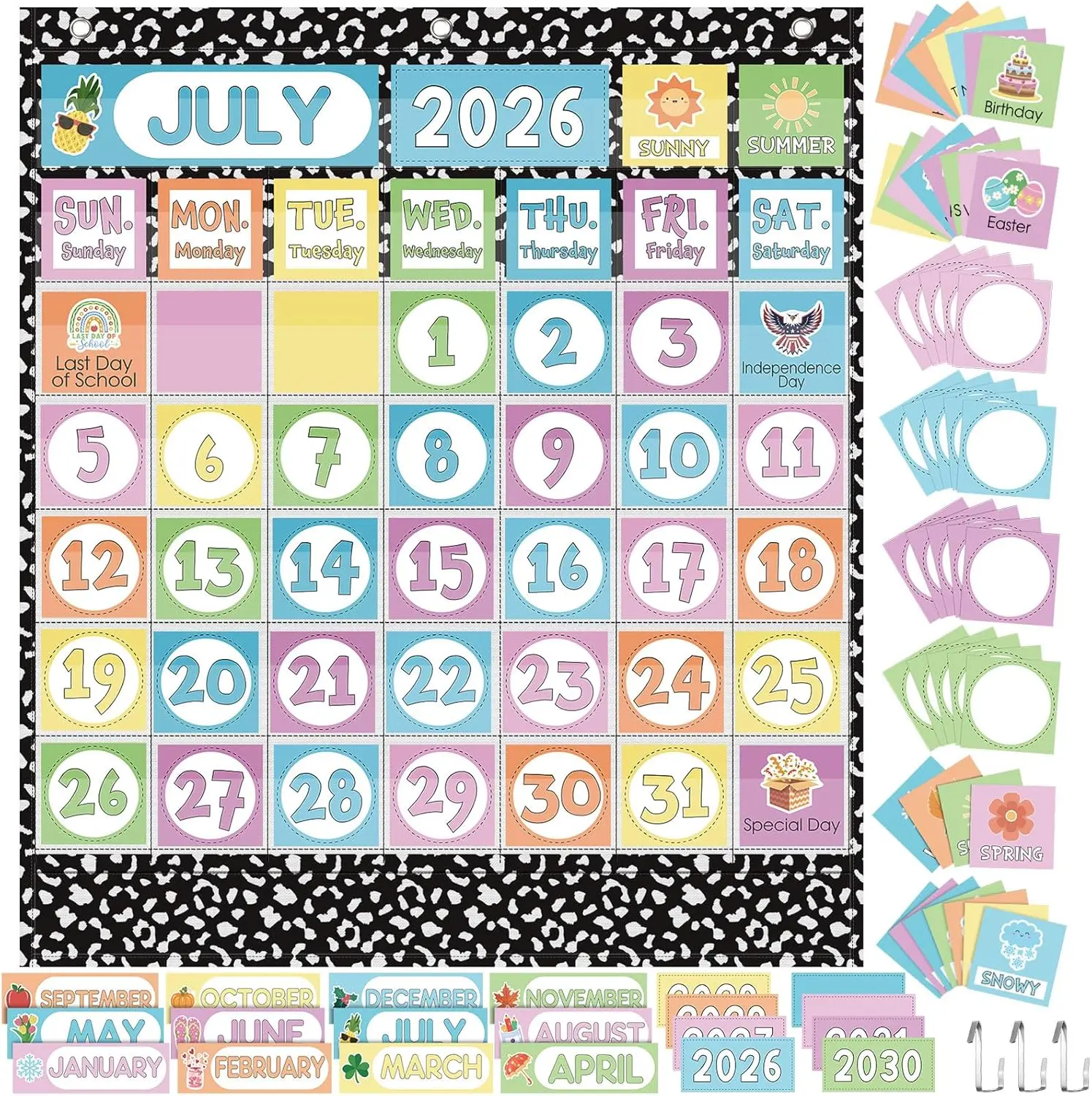 Back to School Classroom Calendar Pocket Chart Set with Activity Cards 2026, Reusable Cute Cartoon Calendar Bulletin Board Decoration, Teacher Daily Schedule Organizer for Kindergarten Preschool Homeschool Supplies