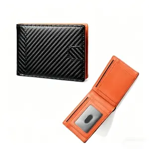 Ultra Slim Carbon Fiber Wallet for Men RFID Blocking High Capacity Card Holder with Money Clip Black & Orange Interior Minimalist Bifold Design