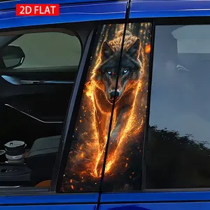 2 Sets Flame Wolf Style Car B Pillar Stickers, Universal Car Sticker, PVC Self-Adhesive Waterproof Scratch-Resistant Decorative Stickers, Easy Install and Remove