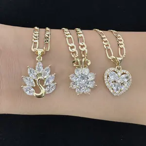 Crystal Zircon Swan Flower Hear Necklace 14k Gold Plated Gift For Her